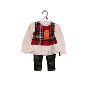 Wonder Nation Holiday 18 M Red Plaid Flannel Top Black Faux Leather Pants NWT